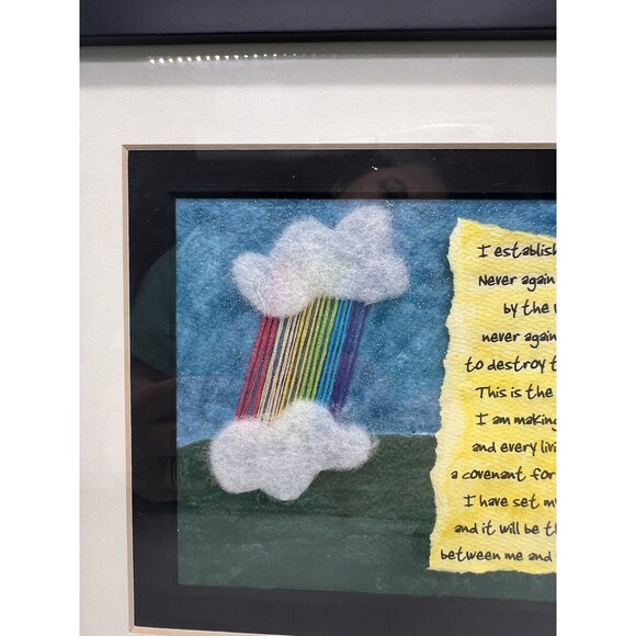 Genesis: 9 11-13 Scripture Thread Rainbow Framed Hanging Art Gods Promise Flood - Picture 3 of 11